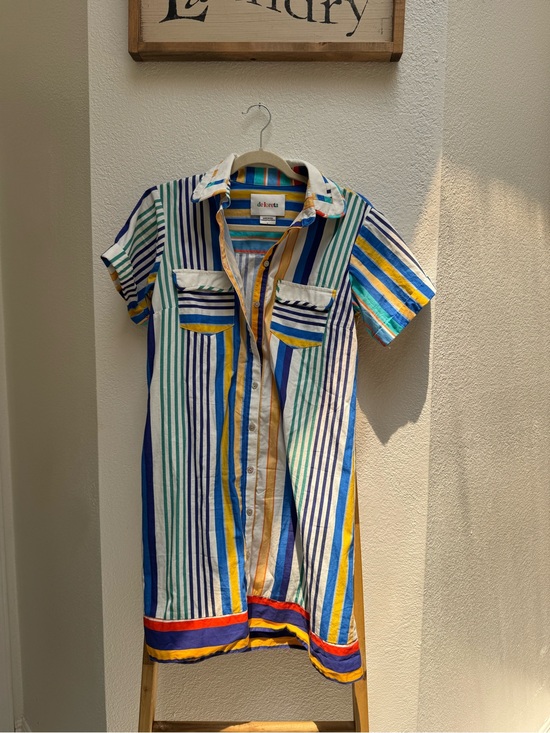 De Loreta Dresses & Skirts - Delicatez Striped Button-Front Mini Dress in Multi-Color 100% Cotton Size L